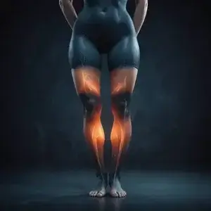 vue des jambes avec représentation d'inflammation au niveau des cuisses et sous les genoux